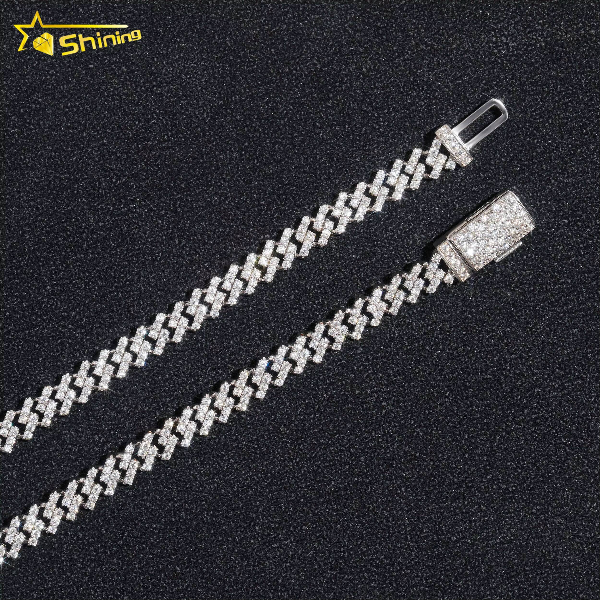 Moissanite Chain 5mm Small Size Iced Out Vvs Moissanite 925 Sterling Silver Cuban Link Chain 18K White Gold Plated Fine Jewelry