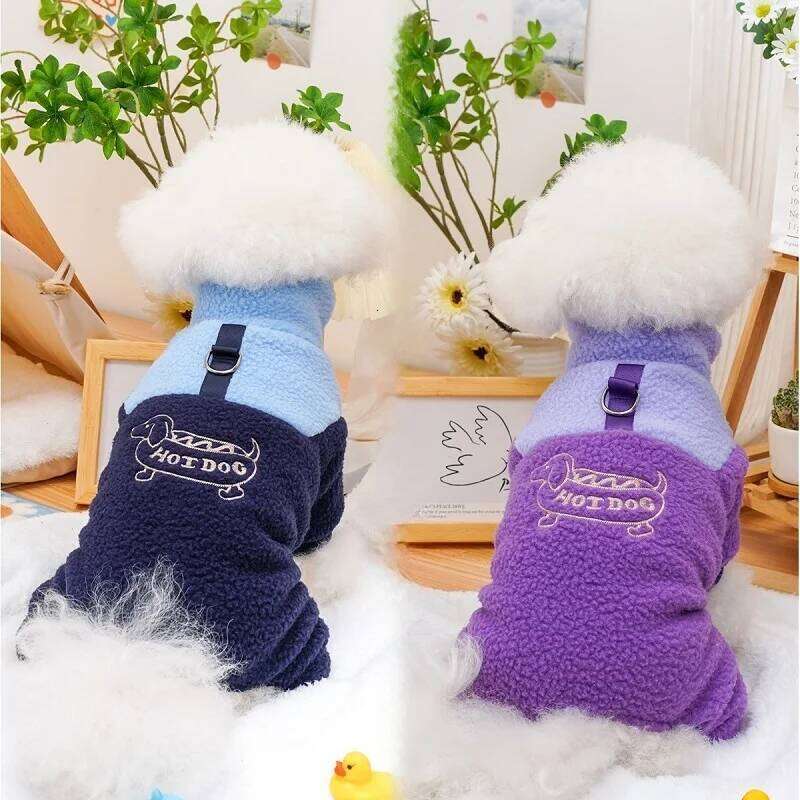Fleece Jumpsuit Color Block Pet Coat Puppy Warm Clothes Chihuahua Bichon Jacket Small Dog Four Legs Apparels with D-Ring XJ251225