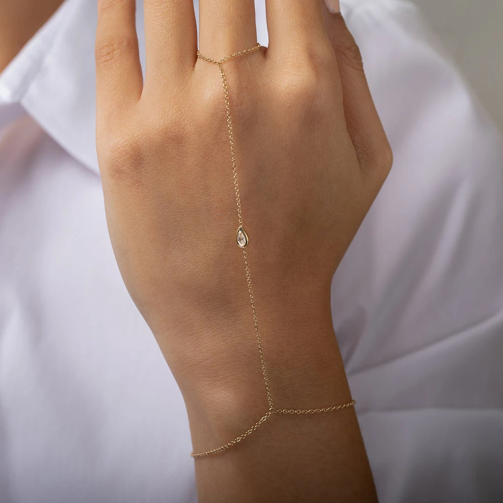 S925 Sterling Silver Waterdrop Zirconia Connected Finger Bracelet for Women Style French Fashion Hand Jewelry 260106