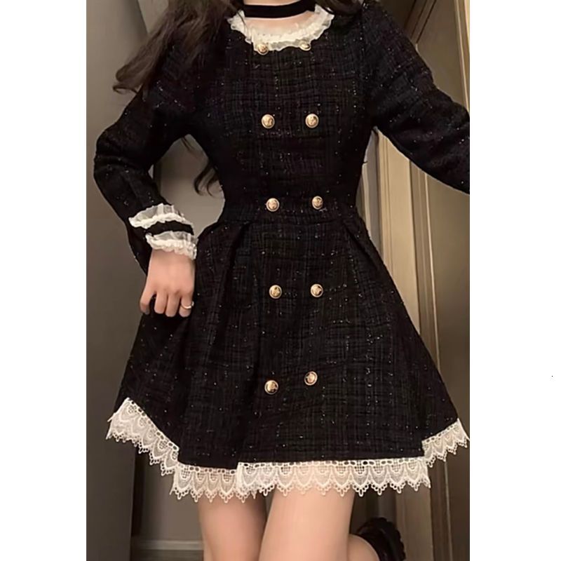 Urban Sexy Mini Fashion Trend Winter New Korean-style Stylish Slim-fitting Thick Lace-trimmed High-end Elegant Dress Short Skirt For Women