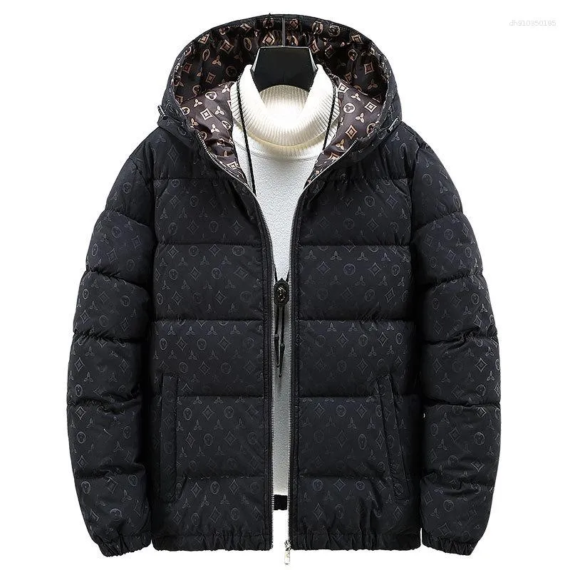 Men's Down Winter Bright Men Fashion Casual Parkas Coat Thick Warm Glossy White Duck Zipper Male Shiny Embroidered And Printed Hooded Hip-hop You