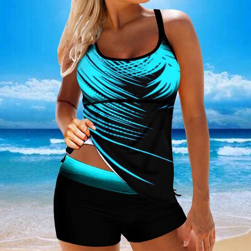 Leaf Printed Swimsuit Women Sexy Strap Cross Backless Plus Size Tankini Set Female Summer Beach 2 Pieces Swimwear Bathing Suit dongdumaoyi