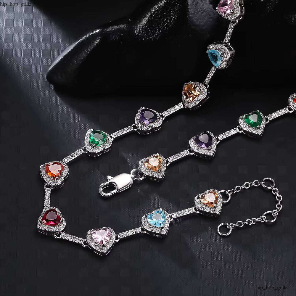 Custom 18k Gold Plated Multicolor Heart-Shaped Chain Heart Jewelry Rainbow VVS Moissanite Gemstone Necklace for Women and Men