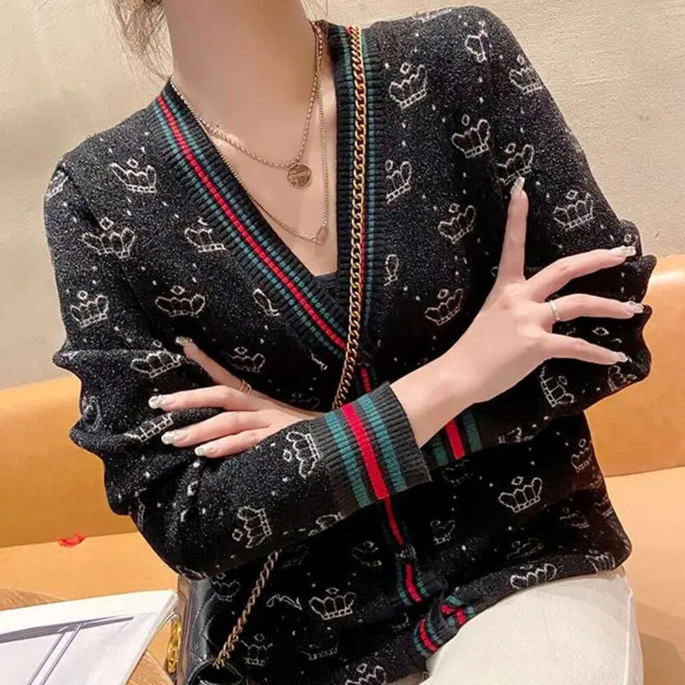 Spring Autumn Women's Fashion Luxury Chic Single Breasted Knitted Cardigan Elegant V Designer Fashion Neck Long Sleeve Loose Sweater Coat