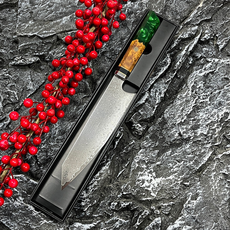 8-inch Japanese knife 45 layer Damascus steel colored wooden handle kitchen knife meat/vegetable cutter/multi-purpose knife 241224