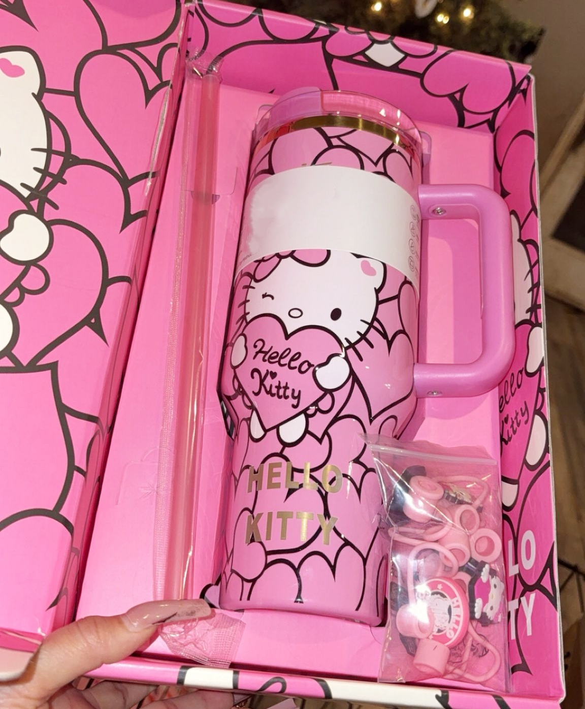 40 oz Valentine's Day Tumblers Pink Red Hearts Cute Kitty Cups Stainless Steel Insulated Travel Car Mugs Large Sports Water Bottles With Handle And Straw Topper