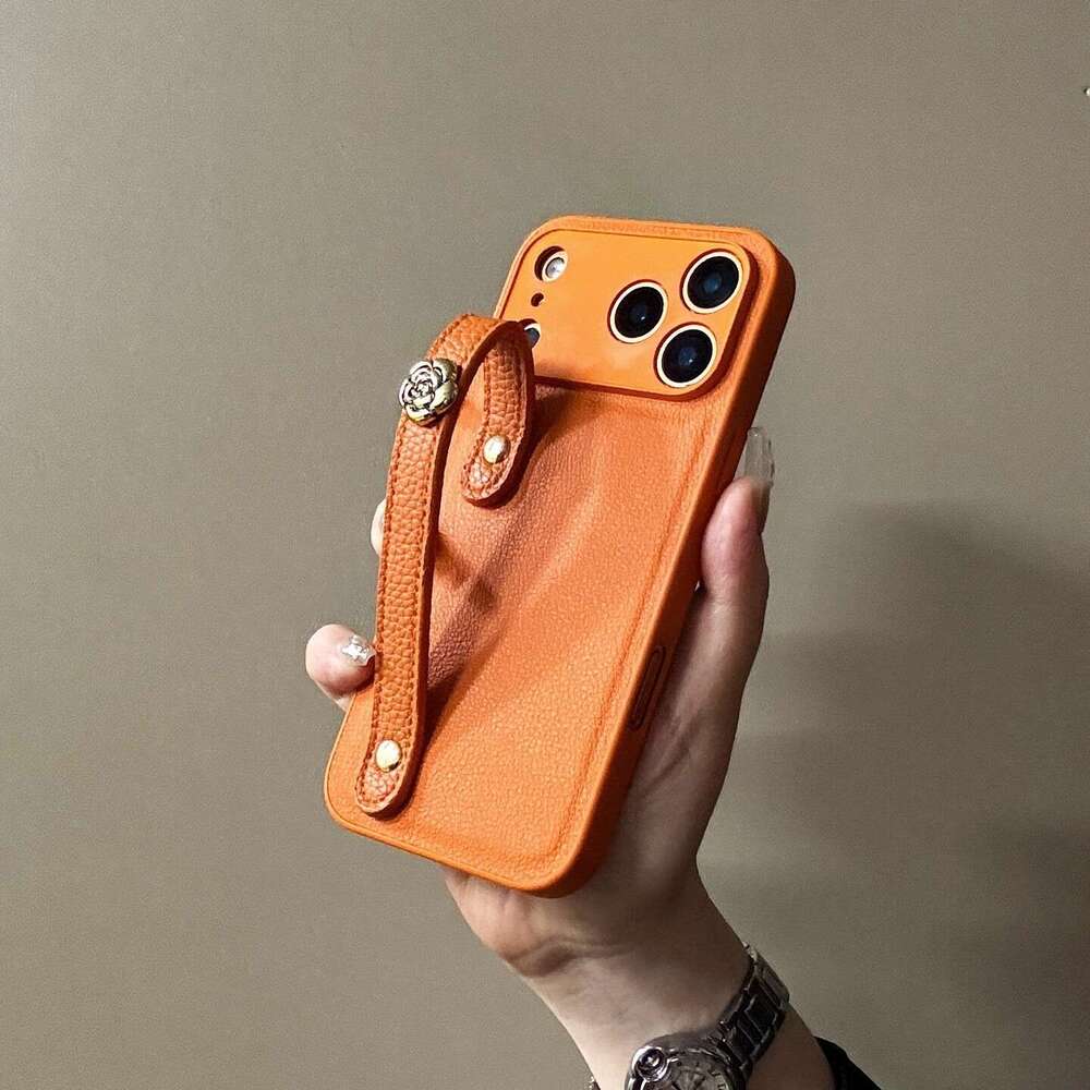 Phone Case For iPhone 17 Pro Max Orange Camellia Wristband Compatible with Apple iPhone Case New High-end Feel 16 Simple Design