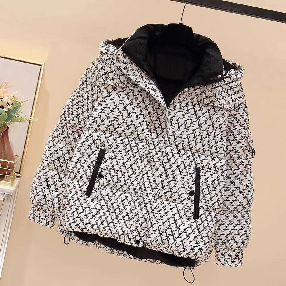 Autumn Winter Down Designer Fashion Cotton Jacket Women New Fashion Loose Thicken Coat Hooded Zipper Pocket Stand-Up Collar Outwear Female Parka