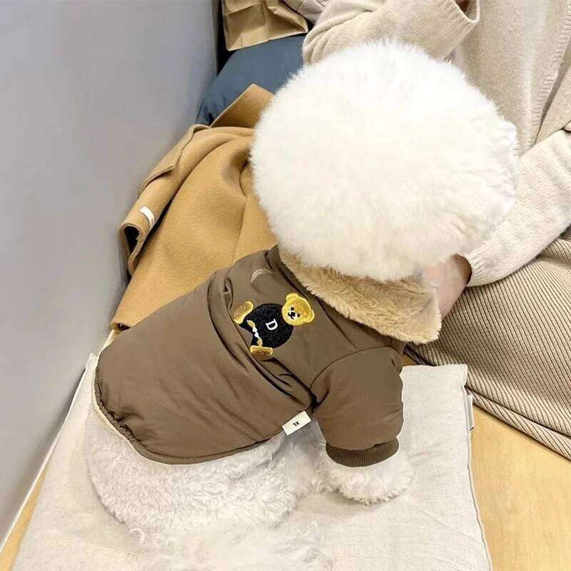 Fashion Down Winter Padded Dog Clothes Fleece Collar Puppy Jacket Bear Print Cat Coat Chihuahua Pet Apparel XJ251225