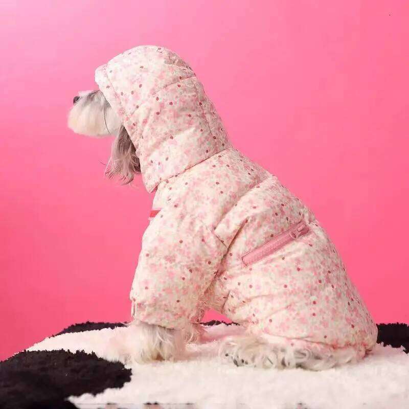 Pet Pink Parkas Autumn Winter Schnauzer Teddy Dog Cat Warm Floral Thick Cotton Clothing Puppy Clothes for Small Dogs XJ251225