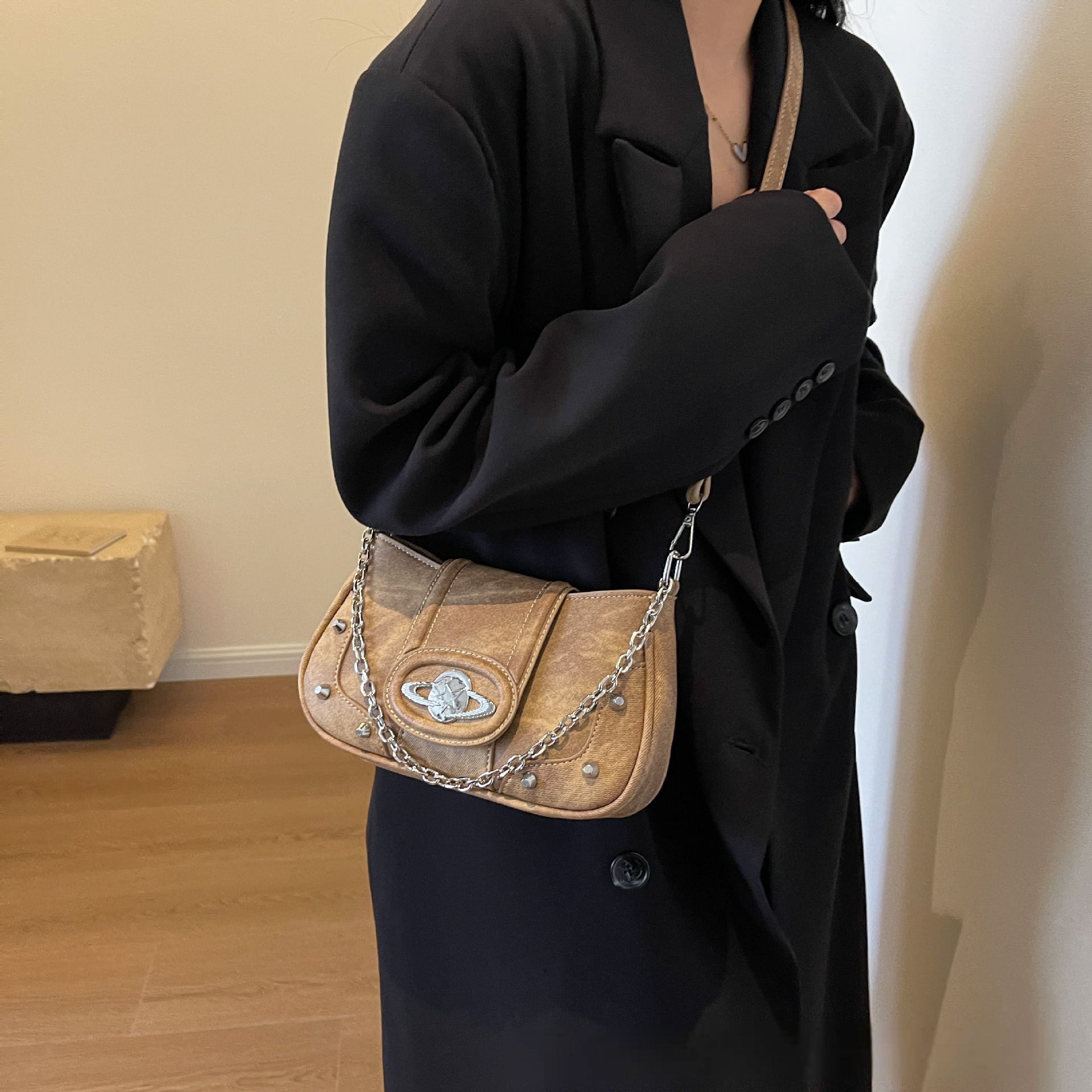 2026 Vintage Denim Square Bag, Multiway Crossbody Purse with Chain Strap, Convertible Underarm & Top Handle Bag