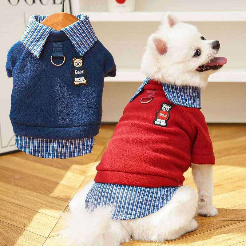 Fashion Autumn Dog Clothes Bear Print Puppy Hoodies Cute Plaid Cat Shirt Pet Sweatshirts Chihuahua Pullovers Costume XJ251225