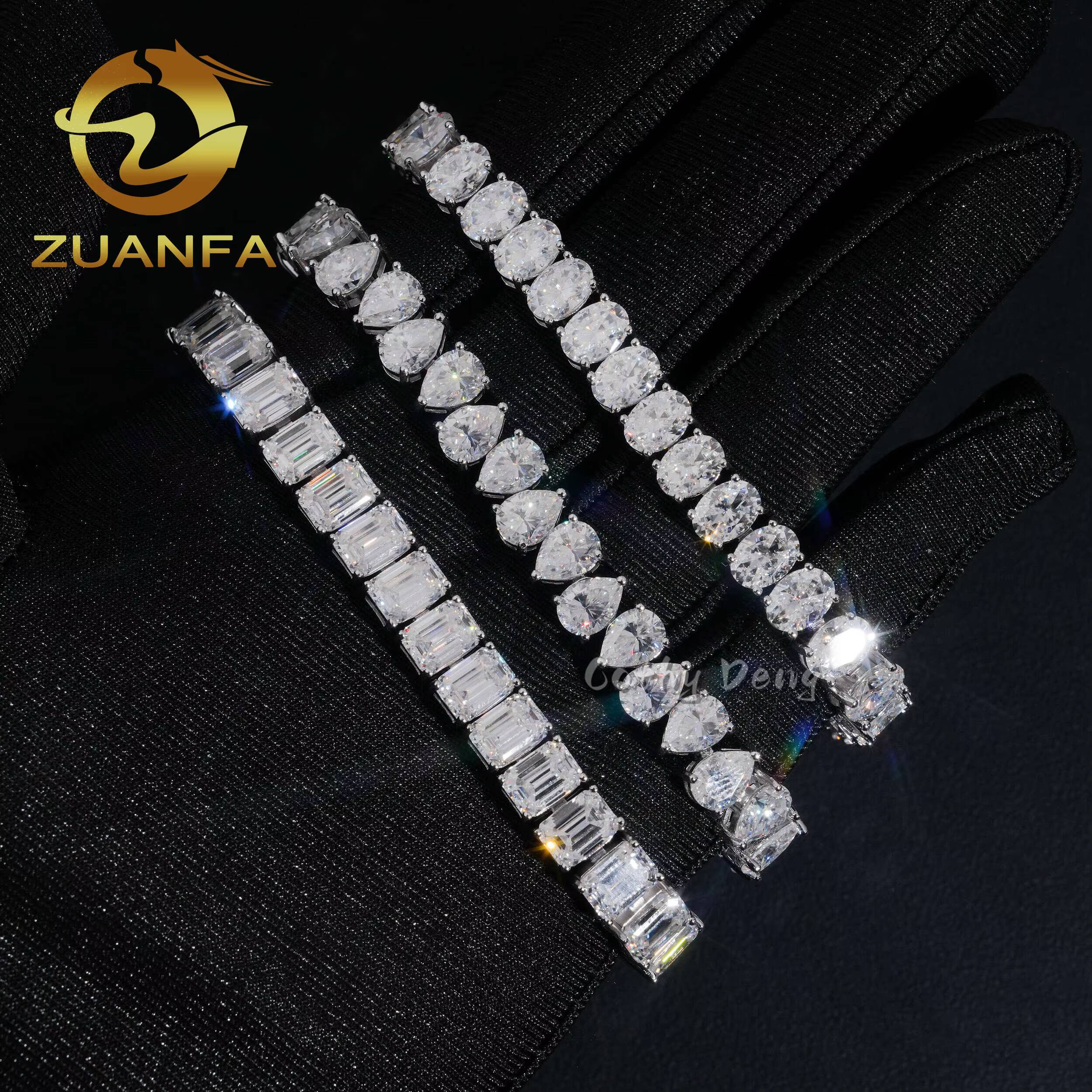 Fancy Cut Hip Hop Jewelry 925 Silver Moissanite Diamond Tennis Bracelet Men Women Iced Out Tennis Bracelet Pass Diamond Tester