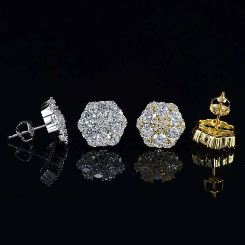Free Shipping Hip Hop 14K Real White Gold Round Lab Diamond Cluster Flower Earrings EverLasting Gift for Women Men Fine Jewelry H260202