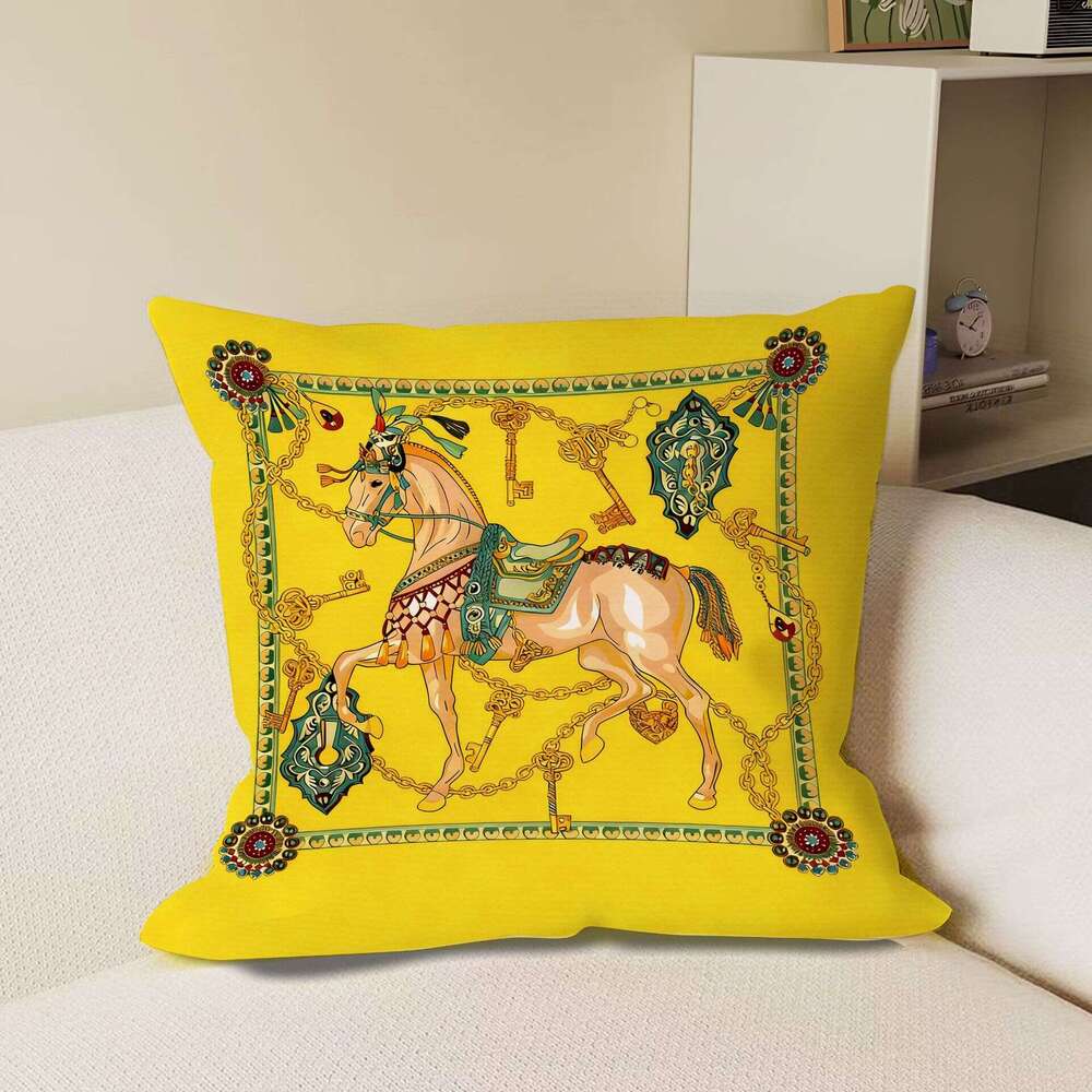 Style European High End Sofa Horse Cushion Decoration For Living Office Model Room Simple Retro Luxurious & Back Pillow Case