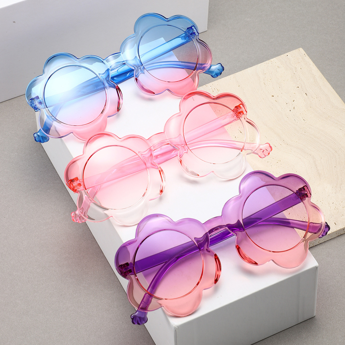 Colorful children's flower sunglasses, round-framed kids' glasses, one-piece baby sunflower sunglasses Z260305