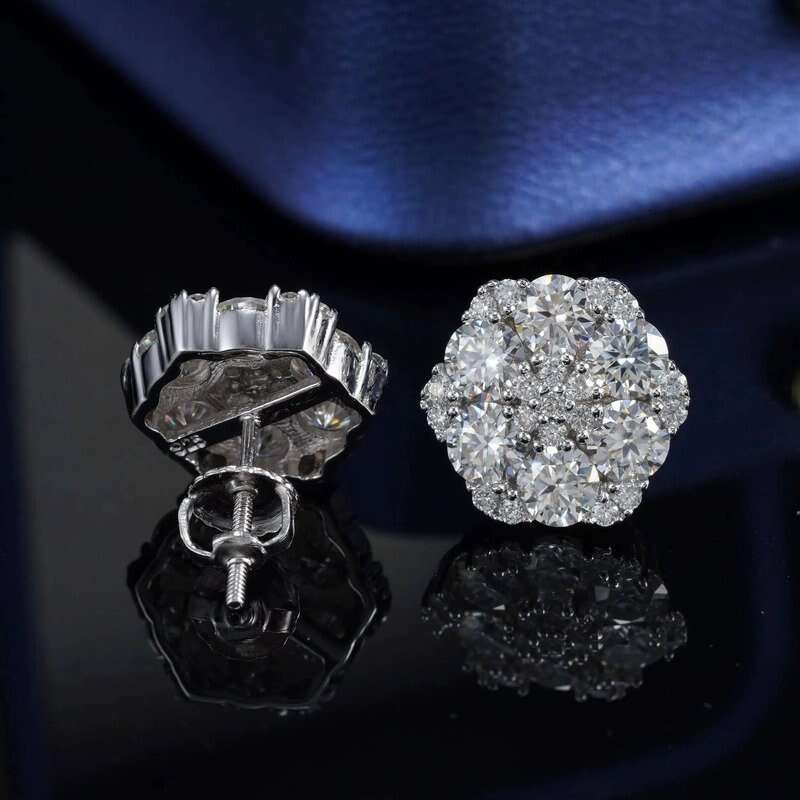Free Shipping Hip Hop 14K Real White Gold Round Lab Diamond Cluster Flower Earrings EverLasting Gift for Women Men Fine Jewelry H260202