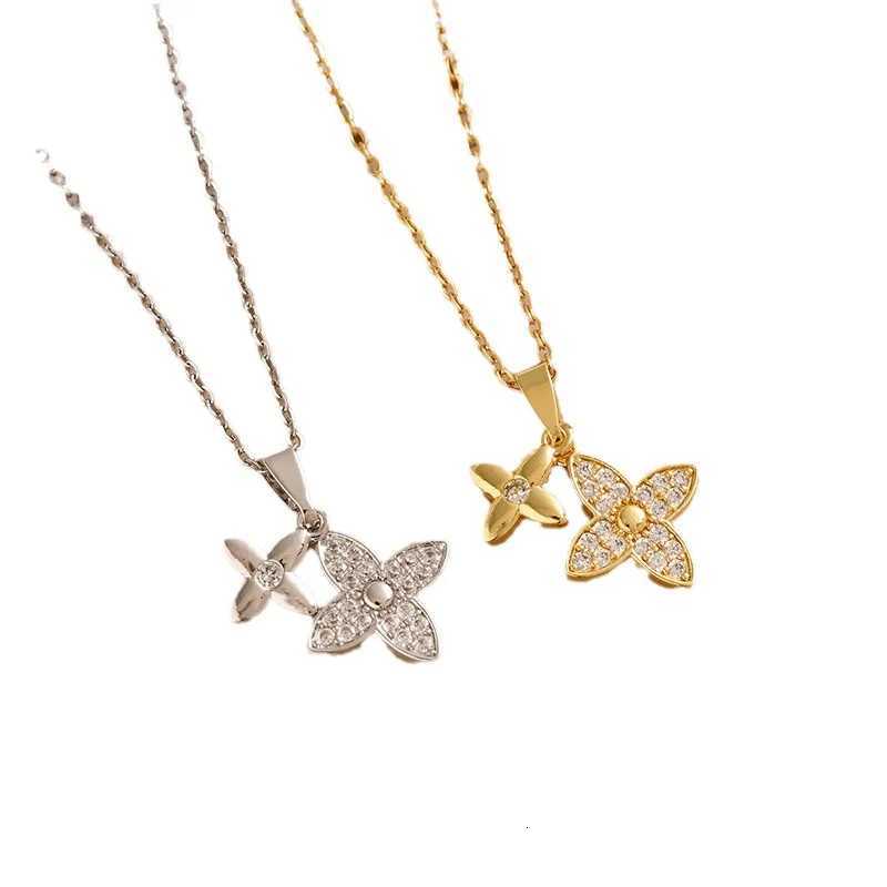 2025 new Fashionable micro-inlaid flower double titanium steel necklace versatile and elegant collaRBone chain H260108