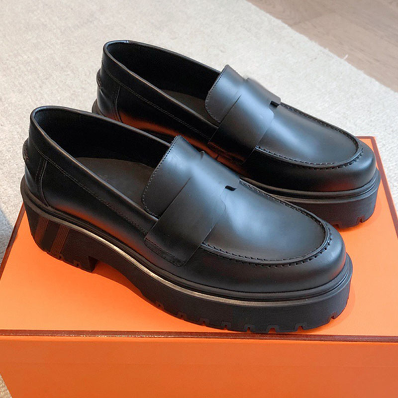 Exquisite Lady Calfskin Klement loafers Designer Women Monolith Leather Oxford Loafers Luxury Cowhide Platform Black leather welt Dress Shoes