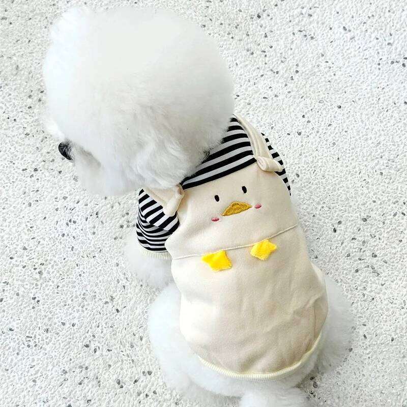 Cute Duck Embroidered Dog Winter Clothes Teddy Warm Sweatshirt Bichon Striped Bib Pants Pet Supplies XJ251225