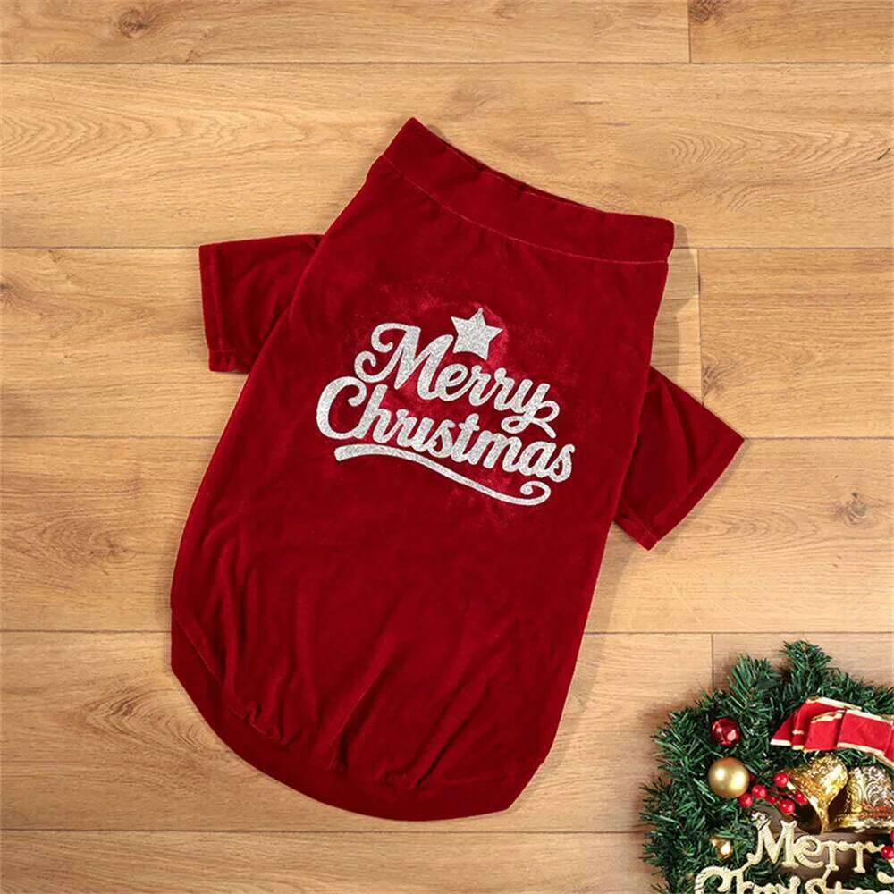 Christmas Style Dog T-shirt for Small Medium Dogs Golden Retriever Samoyed Classic Letter Printed Pet Holiday Clothing XJ251225