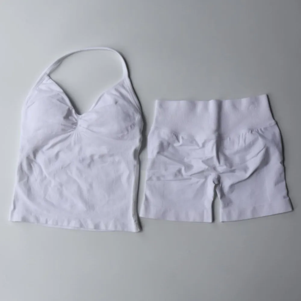 US Stock Yoga Set Shorts legging set Women Seamless Yoga Set Fitness Clothing Scrunch Bum Gym Shorts Padded Tank Top Vest Longline Outfits Sportswear