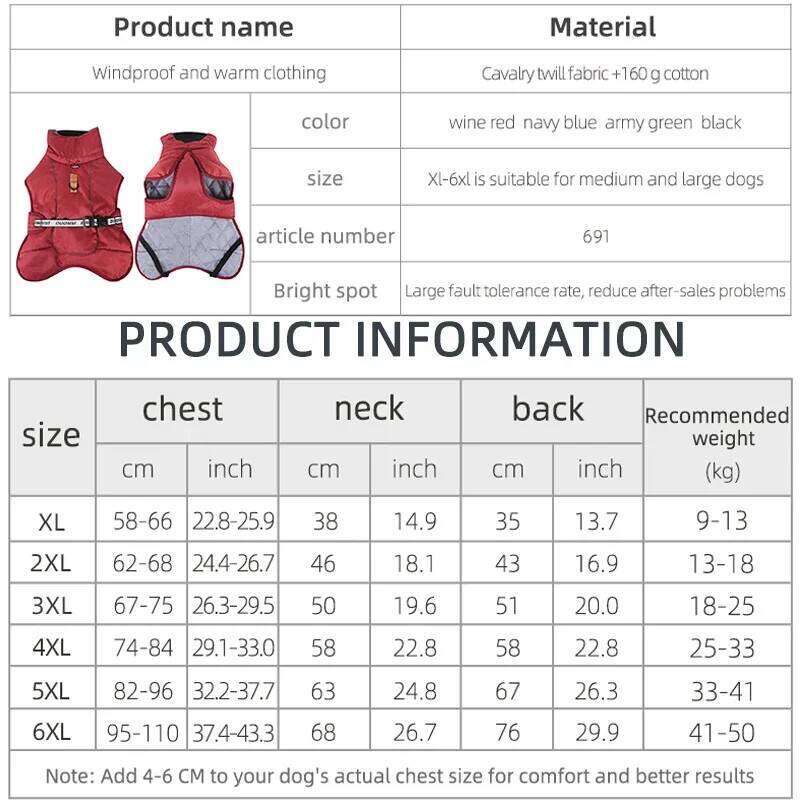 Winter Warm Windproof Big Dog Jacket for Medium Large Doggy Vest Coats Reflective Labrador Golden Retriever Clothes Pet Costume XJ251225