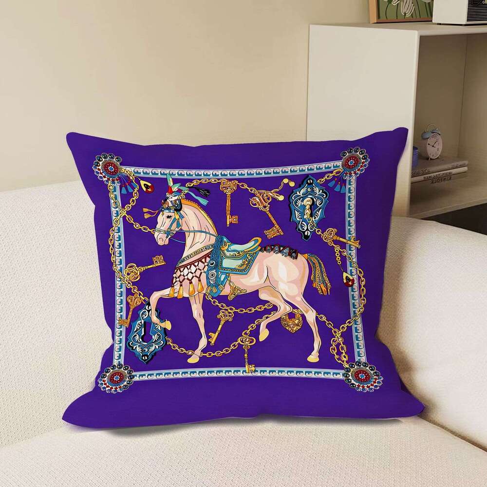 Style European High End Sofa Horse Cushion Decoration For Living Office Model Room Simple Retro Luxurious & Back Pillow Case