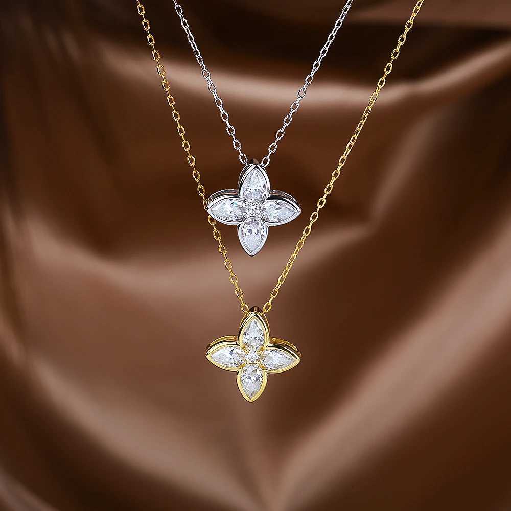 Bezel Set Full Moissanite Flower Pendant Necklace for Women Sparkling Pear Cut Diamond Pendant S925 Silver Wedding Party Jewelry H260108