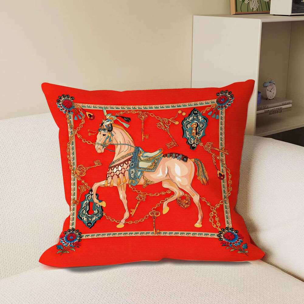 Style European High End Sofa Horse Cushion Decoration For Living Office Model Room Simple Retro Luxurious & Back Pillow Case