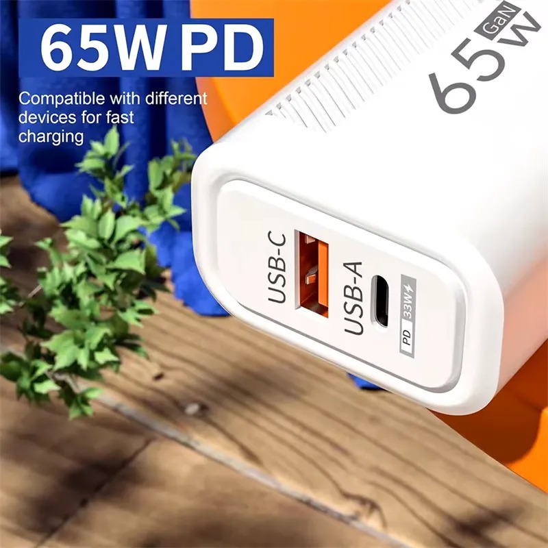 65W USB C Wall Charger Block Quick Charge 2 Ports PD 33W Type C Phone Fast Charging EU US Plug Travel Power Adapter For iPhone 16 15 14 13 12 11 Samsu
