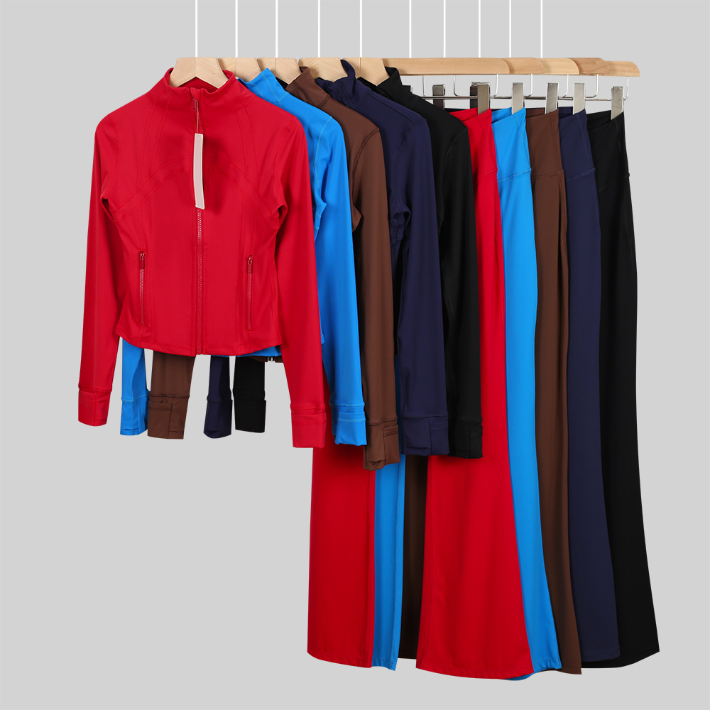 Workout Set Yoga Jacket womens Cropped Jacket Gold Zipper Leggings Exercise Long Sleeve Gym Exposed Sweatshirt Jakets Sportswear pants sets yoga set flared pants