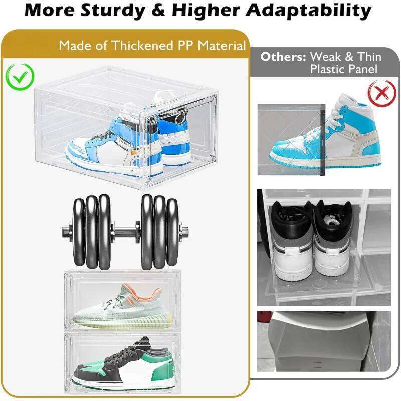 6 pcs Thicken & Sturdy Clear Storage Organizer with Magnetic Door, Foldable Shoe Rack for Sneaker Boot Container. 26T0108