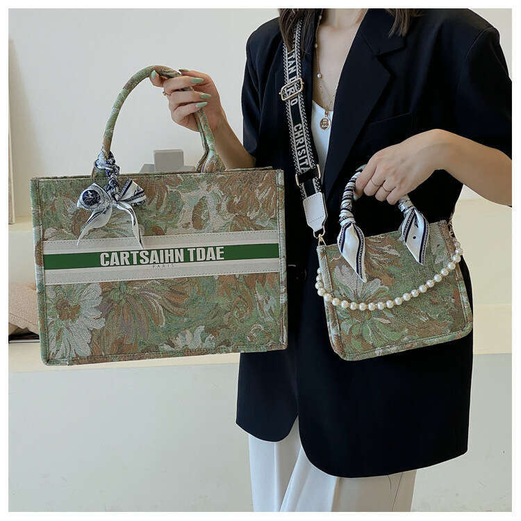New Tote Pearl Chain Handbag Monet Garden Single Shoulder Crossbody Oil Painting Scarf Bag