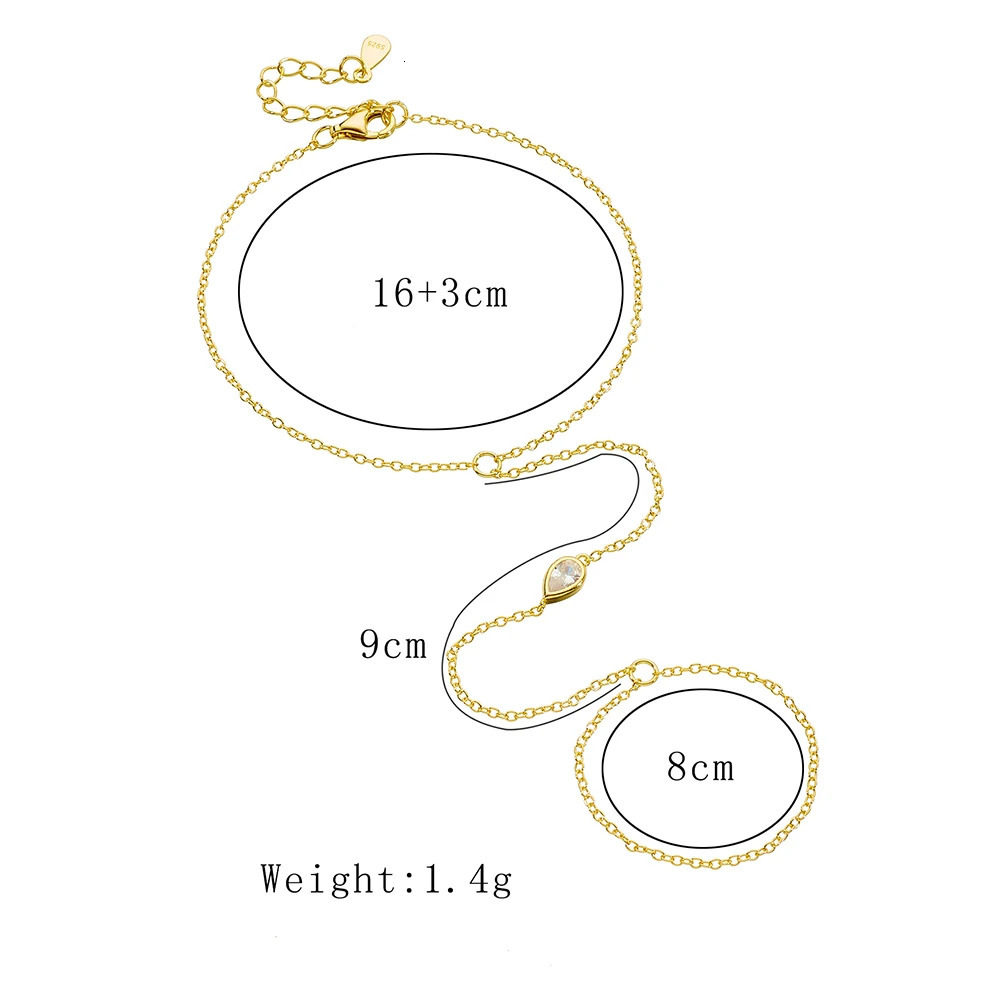 S925 Sterling Silver Waterdrop Zirconia Connected Finger Bracelet for Women Style French Fashion Hand Jewelry 260106