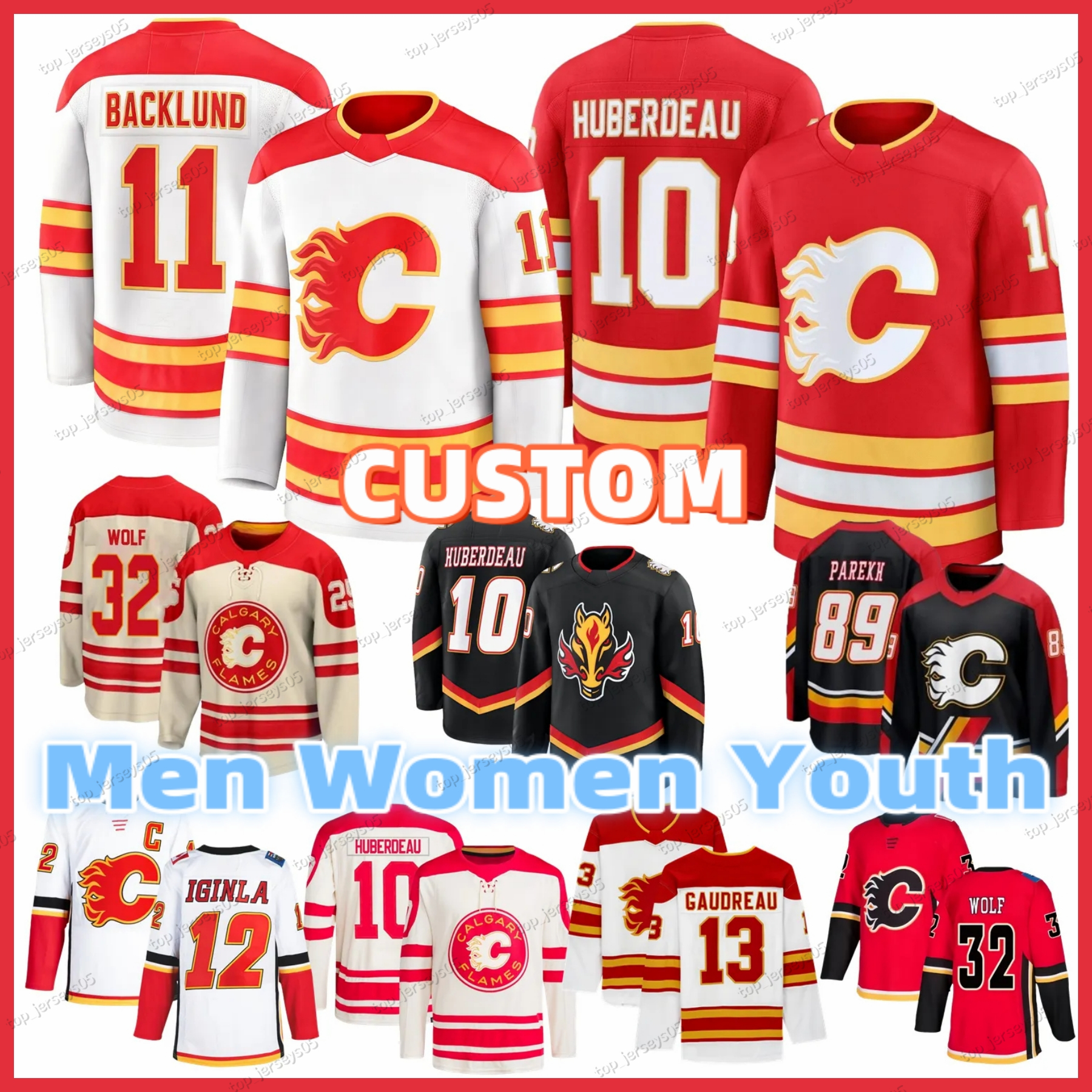 10 Jonathan Huberdeau calgary hockey jersey flamess jersey 91 Nazem Kadri Mikael Backlund MacKenzie Weegar Cooley Johnny Gaudreau Jarome Iginla Dustin Wolf