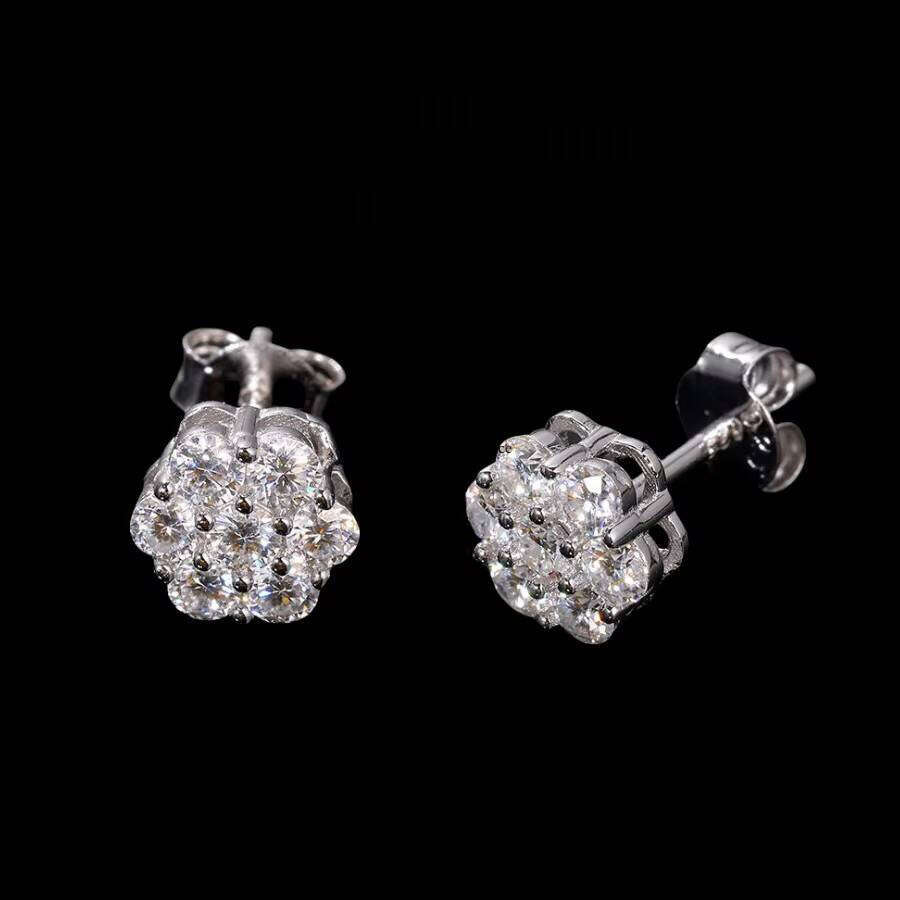 Hip Hop Boutique Jewelry 925 Silver Screw Back Iced Out Round VVS Moissanite Flower Earrings for Men Party Daily Wear