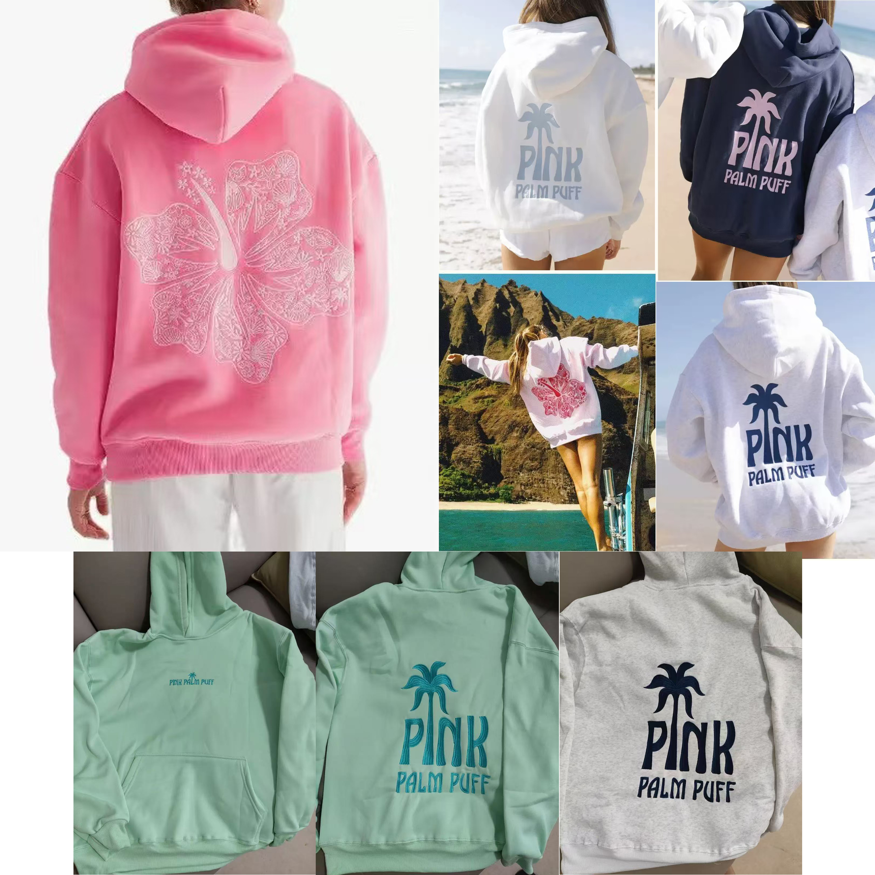 5A Embroidery Luxury PinkPalm Designer Hoodie Women 5A Quality Heavy Fabric Embroidery Sweatshirt Oversized Loose Fit High Street Pink Palm Fleece Pullover Hoody