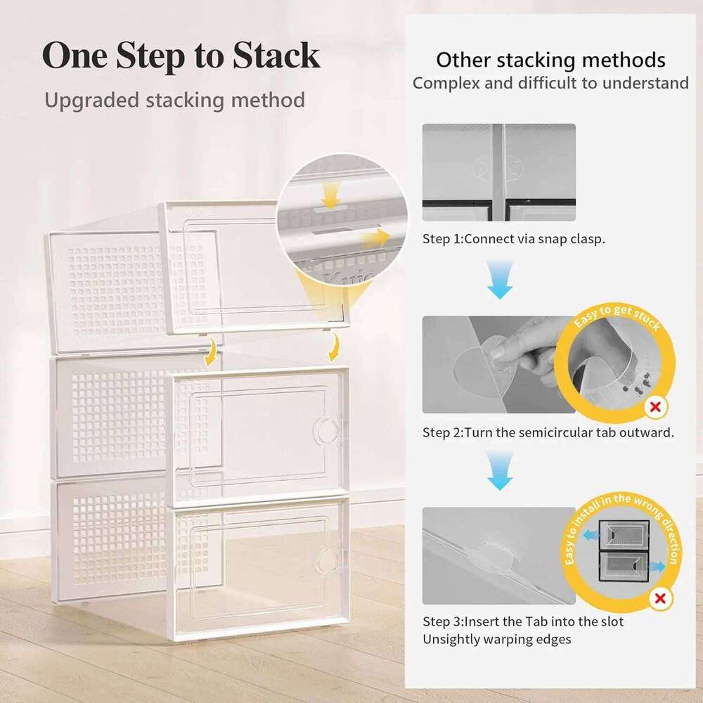12 Pack Transparent Foldable Shoe Dustproof Organizer Clear Plastic Storage Box for Home Organization 26T0108