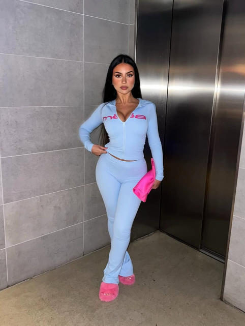 TOP Quality I am gia front shoulder letter printed open line design slim fit hooded zipper short jacket pants set 3a 556