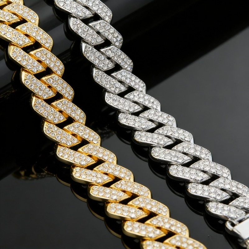 Jewelry Necklace with Zircon and Cuban Chain Bracelet for Men - 20mm 8 Inches Platinum Hip-hop and Rap Jewelry