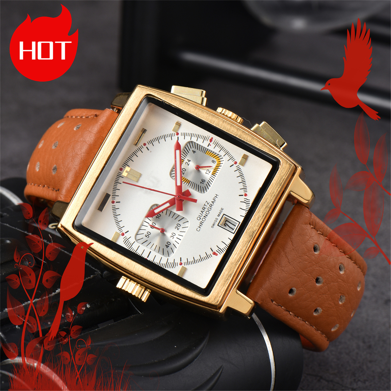 Men MONACOity Model Sport watch Automatic quartz movement Luxury Watches Business Stainless Steel Man Square mens Wristwatches #733