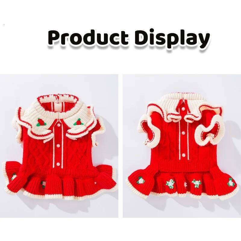 Winter Warm Luxury Dog Knitten Dress Cute Soft Puppy Princess Skirt Flower Print Cat Dresses Pet Sweater Clothes XJ251225