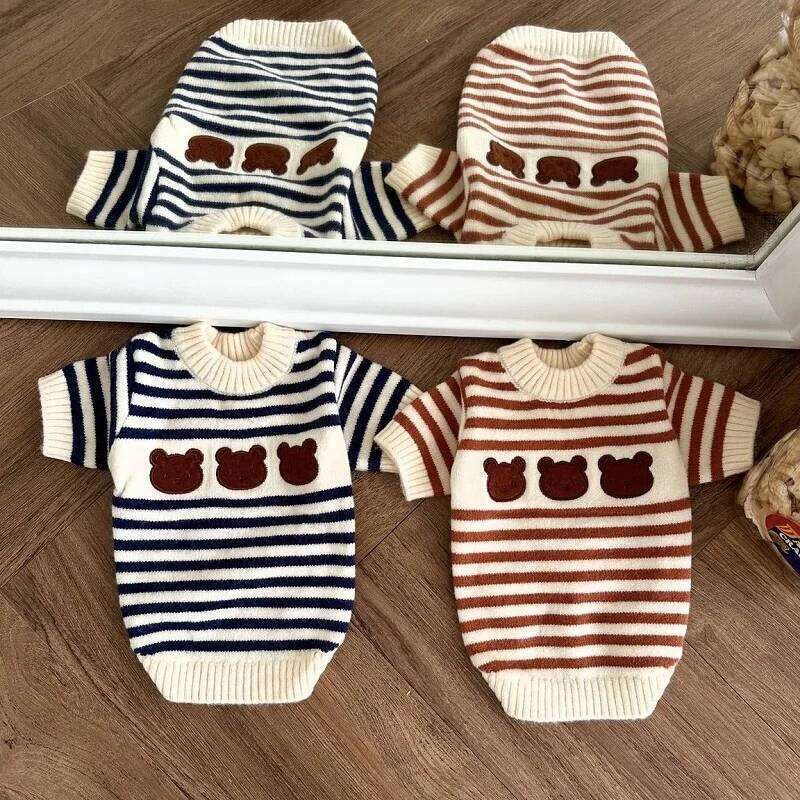 Sweater Bear Striped Puppy Winter Clothes Pet Warm Sweatshirt Knitted Coat Chihuahua Dachshund Clothing Dog Pullover XJ251225