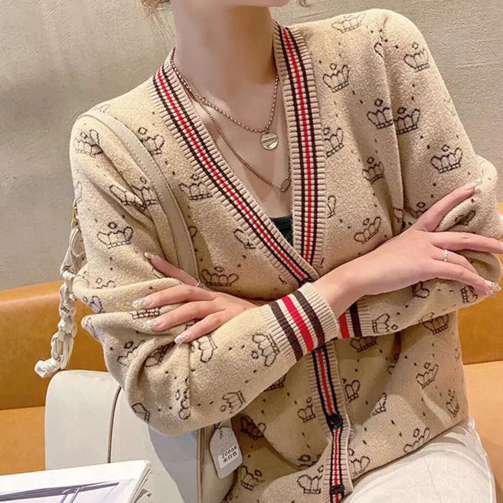 Spring Autumn Women's Fashion Luxury Chic Single Breasted Knitted Cardigan Elegant V Designer Fashion Neck Long Sleeve Loose Sweater Coat