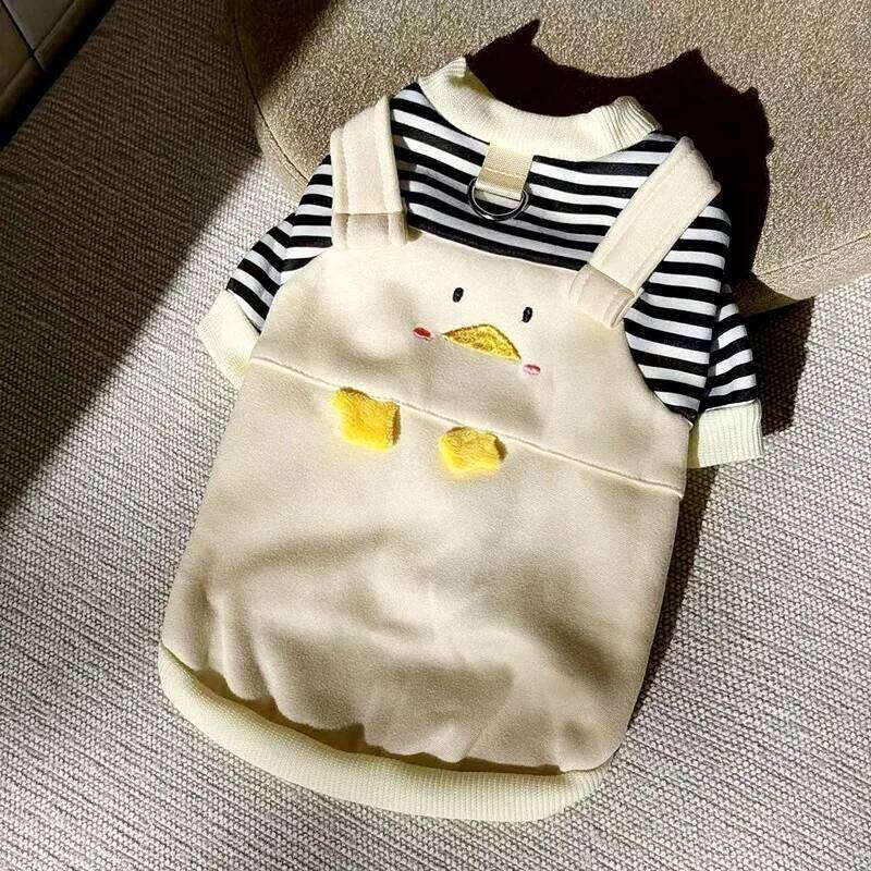 Cute Duck Embroidered Dog Winter Clothes Teddy Warm Sweatshirt Bichon Striped Bib Pants Pet Supplies XJ251225