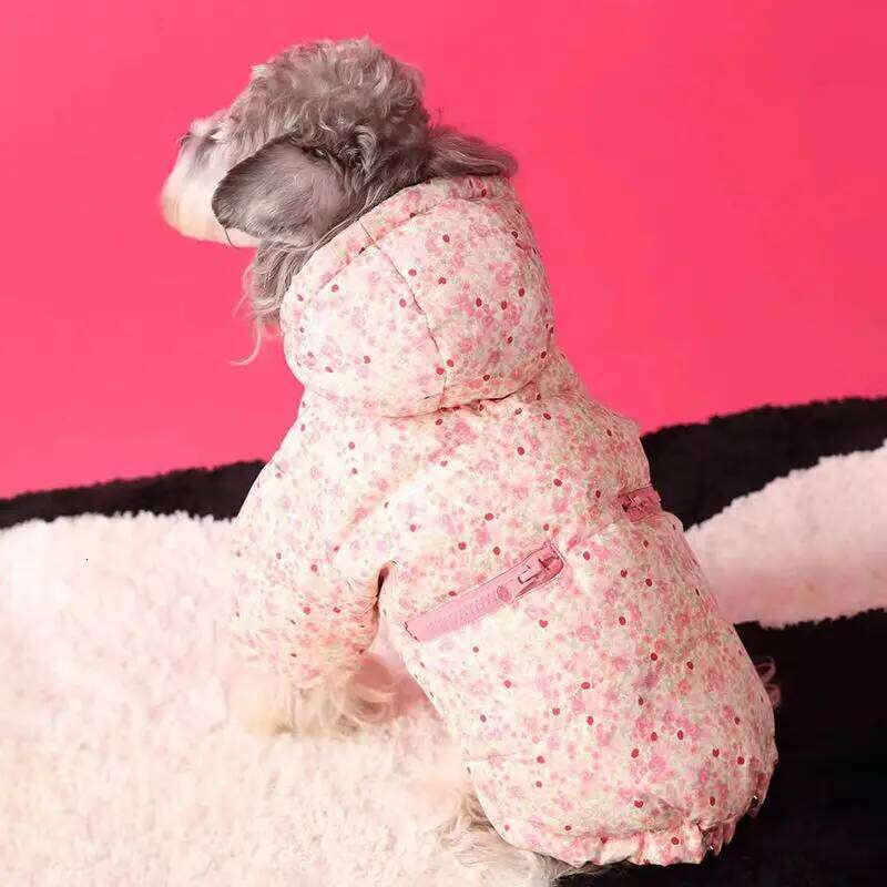Pet Pink Parkas Autumn Winter Schnauzer Teddy Dog Cat Warm Floral Thick Cotton Clothing Puppy Clothes for Small Dogs XJ251225