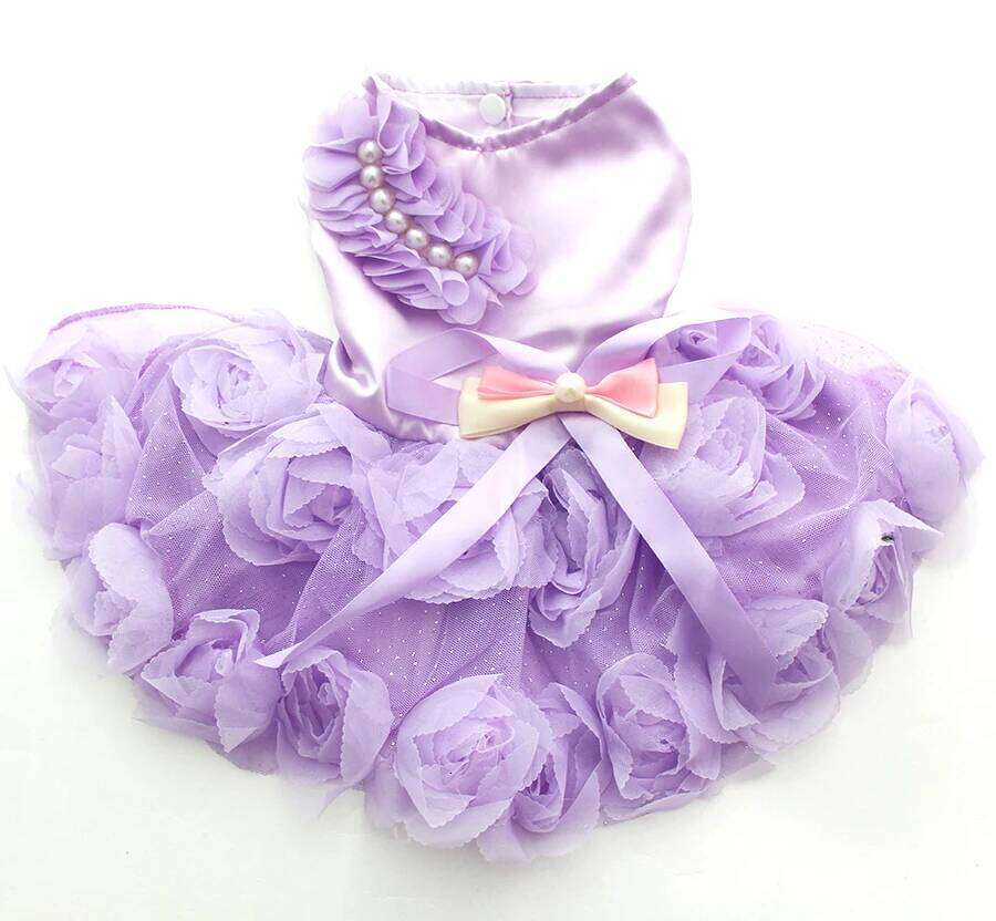 XKSRWE Pet Dog Princess Wedding Dress Tutu Rosette&Bow Dresses Cat Puppy Skirt Spring/Summer Clothes Apparel 2 Colours XJ251225