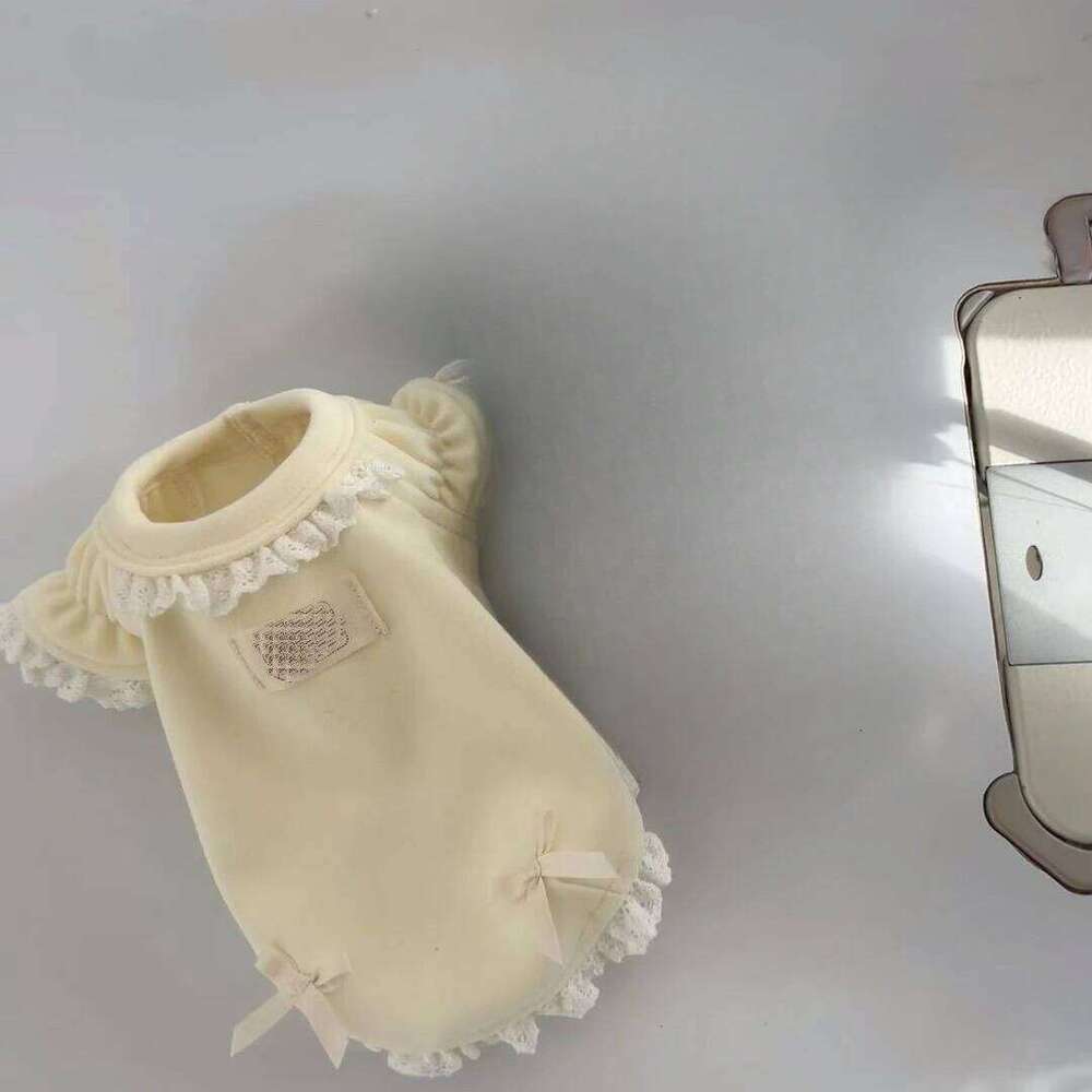 Spring/Summer Solid Color Base T-shirt with Lace Flying Sleeves Cat Pet Dog Clothes for Small Dogs XJ251225