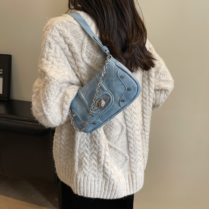 2026 Vintage Denim Square Bag, Multiway Crossbody Purse with Chain Strap, Convertible Underarm & Top Handle Bag